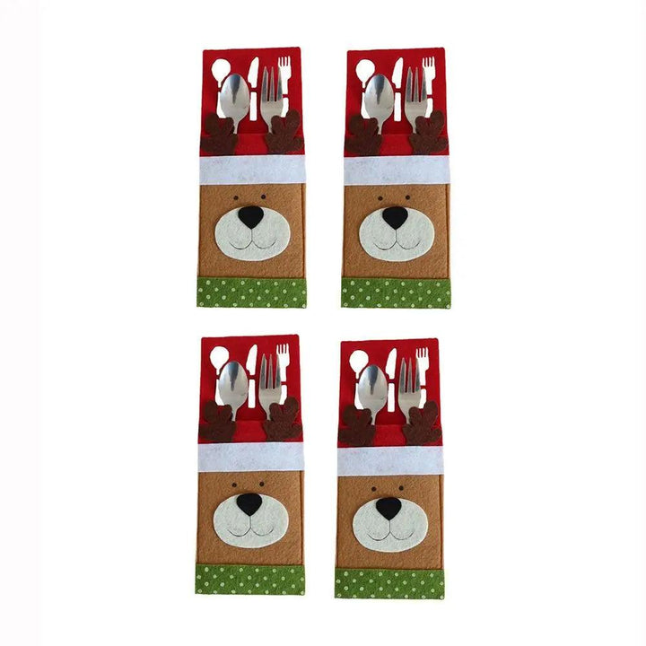 4PCS 44 Styles Christmas Knife and Fork Holder Elk Xmas Tree Pocket Cutlery Bag Non-woven fabric Cookware Organizer Table Decor - My Store