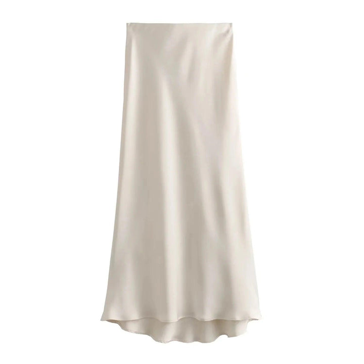 TRAFZA Women Elegant Solid Satin Long Skirt Chic Y2K High Waist Slim Skirts Female Fashion Silk Texture Ladies Tight Midi Skirt - My Store