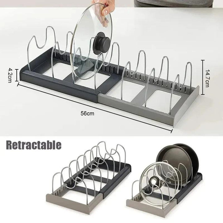 Expandable Stainless Steel Storage Rack Kitchen Cabinet Holder for Pan Pot Lid Cutting Board Drying Cookware Dish Rack Organizer - My Store