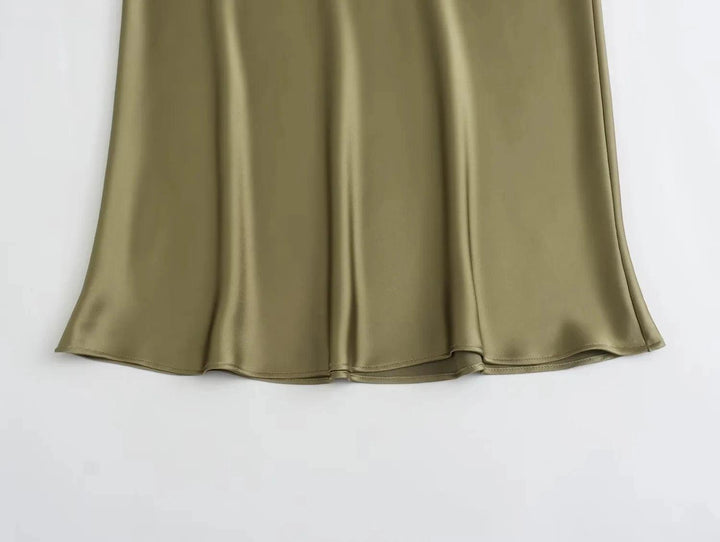TRAFZA Women Elegant Solid Satin Long Skirt Chic Y2K High Waist Slim Skirts Female Fashion Silk Texture Ladies Tight Midi Skirt - My Store