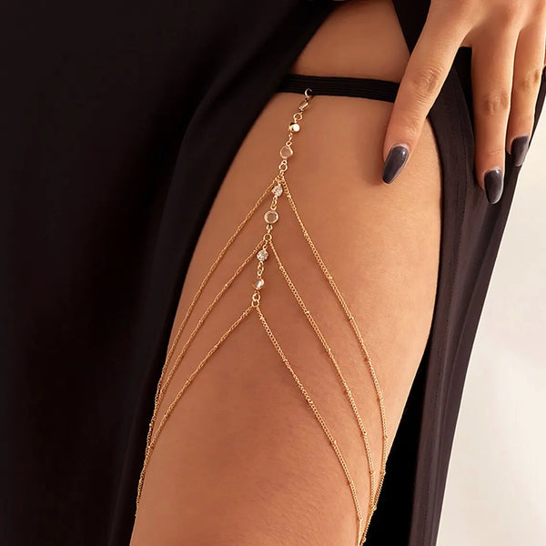 Boho Elastic Band Crystal Leg Thigh Chain for Women Summer Beach Sexy Tassel Multilayer Adjustable Body Jewelry Dress Decorate - My Store
