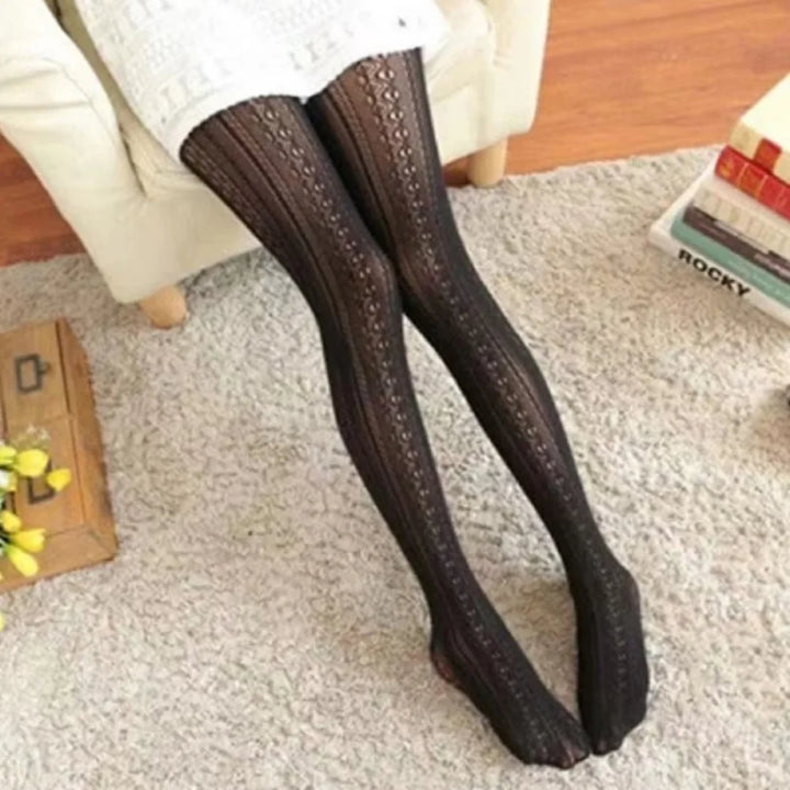 1 Pair Black White Lolita Vintage Hollow Out Pantyhose Sculpted Mesh Women Stockings For Dress - My Store