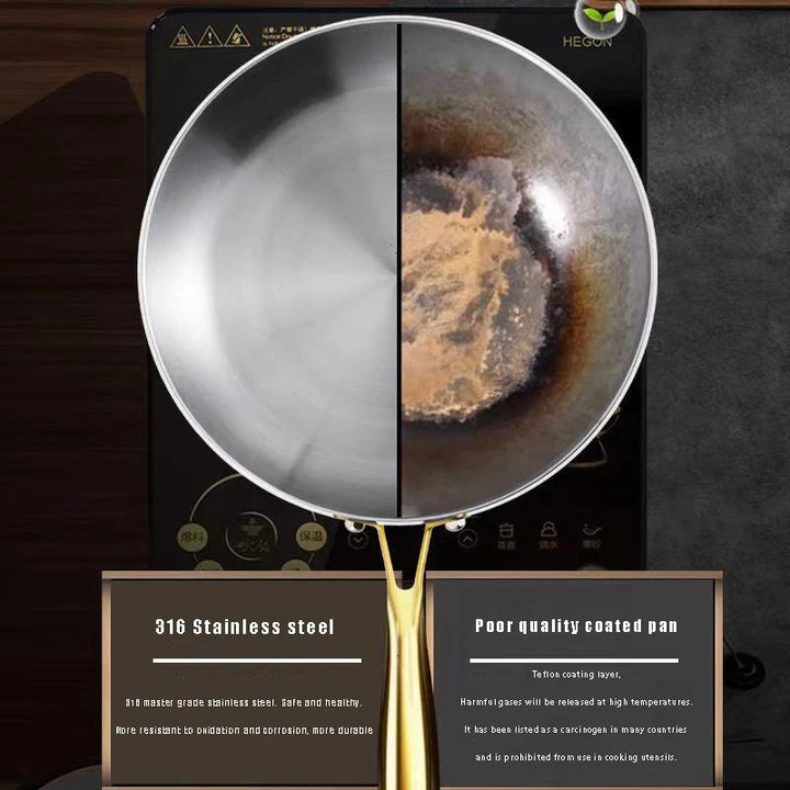 316 Stainless Steel Frying Pan Wok Pan Nonstick Cooking Fried Steak Gas Stove Pot Induction General Saucepan Kitchen Cookware - My Store