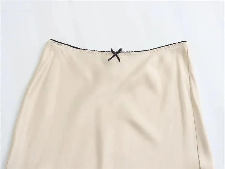 ASDS Black Satin Skirt Woman Bow Elegant Long Skirts For Women 2024 Summer High Waist Midi Skirt Fashion New In Women's Skirts - My Store