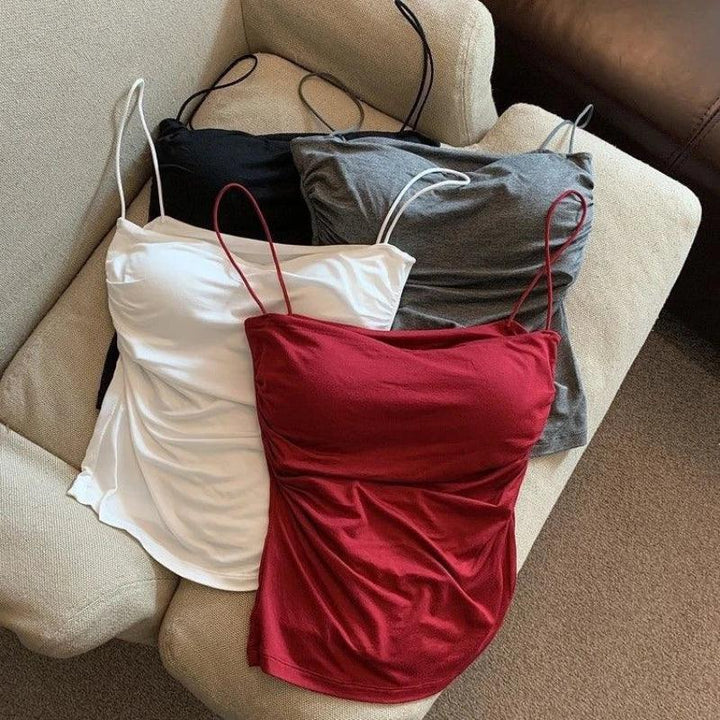 New Women's Halter Top Summer Korean Style Trend Fashion Built-In Women's Bra Stretch Women's Beach Everyday Casual Tank Top - My Store