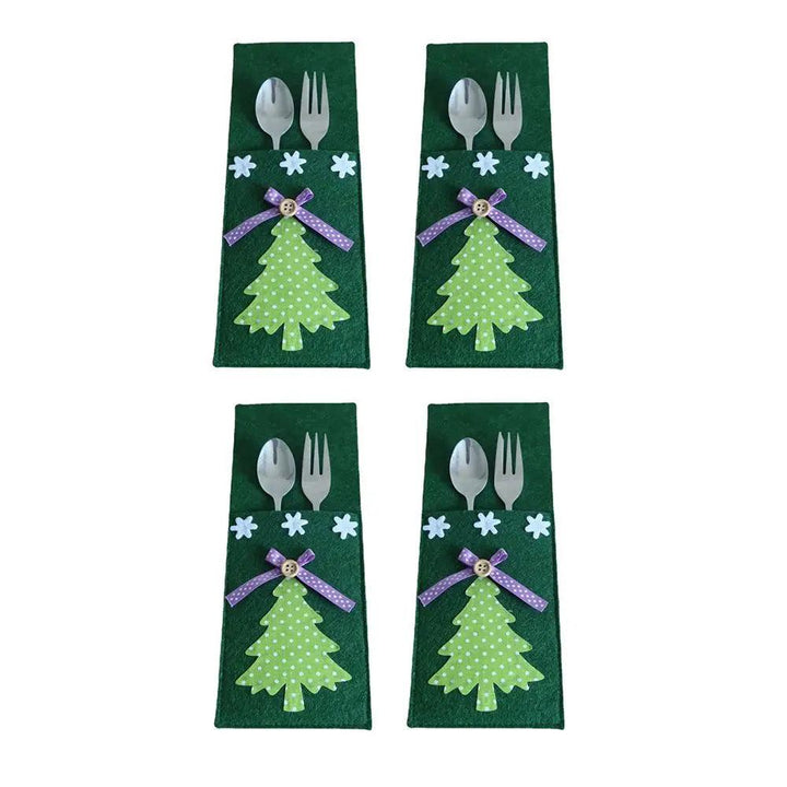 4PCS 44 Styles Christmas Knife and Fork Holder Elk Xmas Tree Pocket Cutlery Bag Non-woven fabric Cookware Organizer Table Decor - My Store