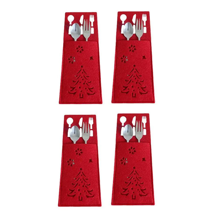4PCS 44 Styles Christmas Knife and Fork Holder Elk Xmas Tree Pocket Cutlery Bag Non-woven fabric Cookware Organizer Table Decor - My Store