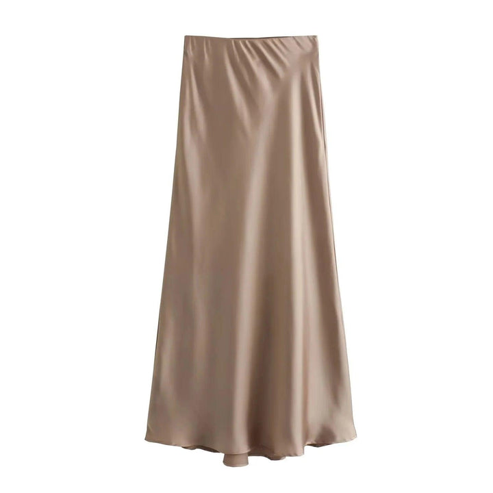 TRAFZA Women Elegant Solid Satin Long Skirt Chic Y2K High Waist Slim Skirts Female Fashion Silk Texture Ladies Tight Midi Skirt - My Store