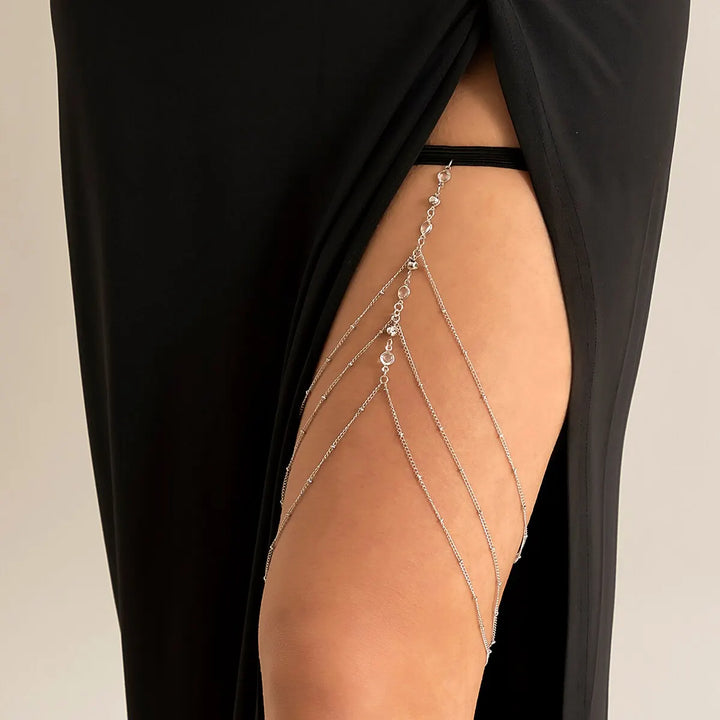 Boho Elastic Band Crystal Leg Thigh Chain for Women Summer Beach Sexy Tassel Multilayer Adjustable Body Jewelry Dress Decorate - My Store