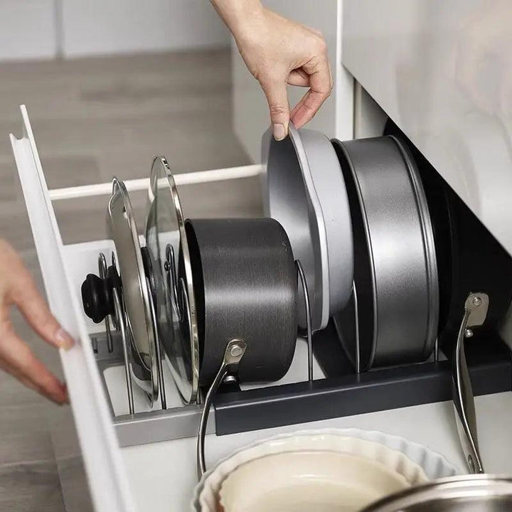 Expandable Stainless Steel Storage Rack Kitchen Cabinet Holder for Pan Pot Lid Cutting Board Drying Cookware Dish Rack Organizer - My Store