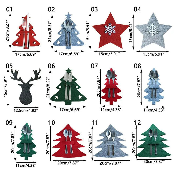 4PCS 44 Styles Christmas Knife and Fork Holder Elk Xmas Tree Pocket Cutlery Bag Non-woven fabric Cookware Organizer Table Decor - My Store