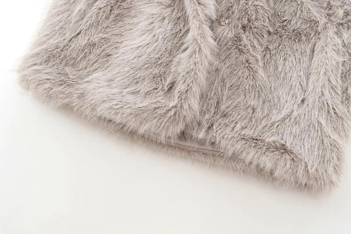 TRAFZA-Women Fashion Winter Solid Big Lapel Coat Faux Fur Coat Jacket New 2025 Autumn Winter Slouchy Burgundy Black Gray Coat - My Store