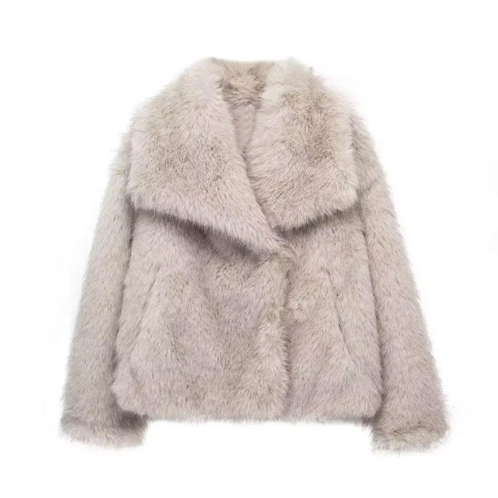 TRAFZA-Women Fashion Winter Solid Big Lapel Coat Faux Fur Coat Jacket New 2025 Autumn Winter Slouchy Burgundy Black Gray Coat - My Store