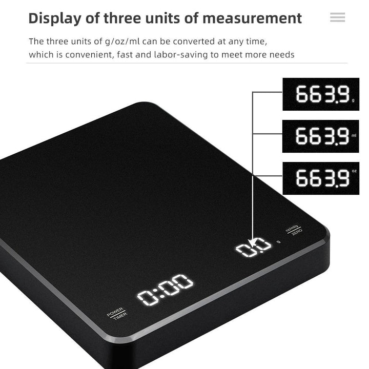 Electronic Timing Coffee Scale 3kg 0.1g Smart Drip Coffee Scales Type-C Charging Coffee Weight with Timer Kitchen Weighing Tools - My Store