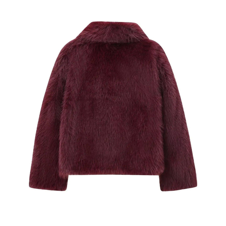 TRAFZA-Women Fashion Winter Solid Big Lapel Coat Faux Fur Coat Jacket New 2025 Autumn Winter Slouchy Burgundy Black Gray Coat - My Store