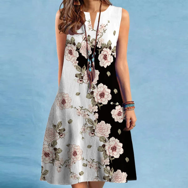 2024 European and American Cross Border Women's New Dress V-neck Sleeveless Sexy Printed Large Hem Foreign Trade Dress - My Store