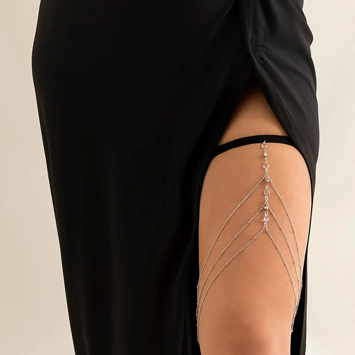 Boho Elastic Band Crystal Leg Thigh Chain for Women Summer Beach Sexy Tassel Multilayer Adjustable Body Jewelry Dress Decorate - My Store