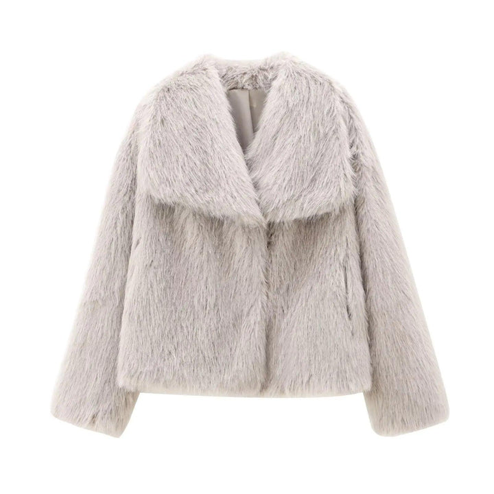 TRAFZA-Women Fashion Winter Solid Big Lapel Coat Faux Fur Coat Jacket New 2025 Autumn Winter Slouchy Burgundy Black Gray Coat - My Store