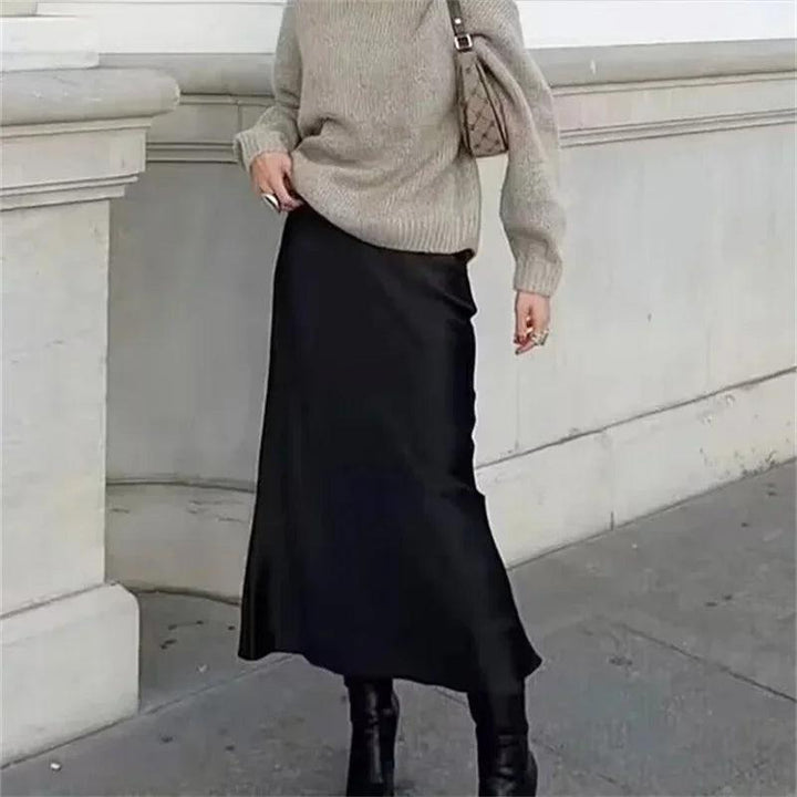 ASDS Black Satin Skirt Woman Bow Elegant Long Skirts For Women 2024 Summer High Waist Midi Skirt Fashion New In Women's Skirts - My Store