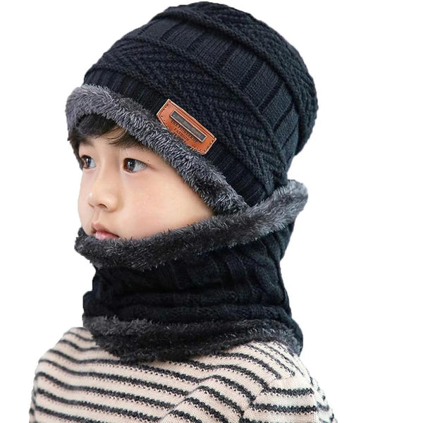 5-14 Years Kids Warm Knitted Hat Scarf Set Children Autumn Winter Hat Soft Knitted Cap Bonnet Infant Kids Hat For Boys Girls - My Store