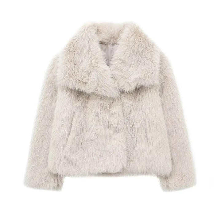 TRAFZA-Women Fashion Winter Solid Big Lapel Coat Faux Fur Coat Jacket New 2025 Autumn Winter Slouchy Burgundy Black Gray Coat - My Store