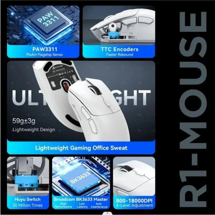 Attack Shark R1 18000dpi Wireless Bluetooth Mouse, Ultra Lightweight Ergonomic Design Mouse, PAW3311 Macro Gaming Mouse - My Store