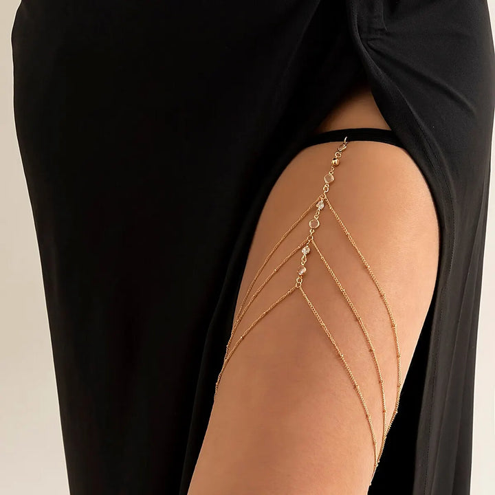 Boho Elastic Band Crystal Leg Thigh Chain for Women Summer Beach Sexy Tassel Multilayer Adjustable Body Jewelry Dress Decorate - My Store