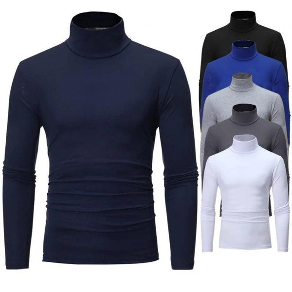 Autumn Winter Men's High Neck T-shirt Slim Fit Fashion High Elastic Long Sleeve Casual Breathable Apparel Pullover Thermal Tops - My Store