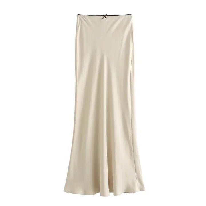 ASDS Black Satin Skirt Woman Bow Elegant Long Skirts For Women 2024 Summer High Waist Midi Skirt Fashion New In Women's Skirts - My Store