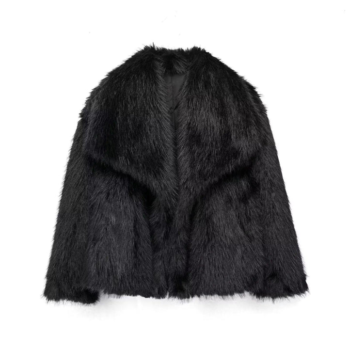 TRAFZA-Women Fashion Winter Solid Big Lapel Coat Faux Fur Coat Jacket New 2025 Autumn Winter Slouchy Burgundy Black Gray Coat - My Store