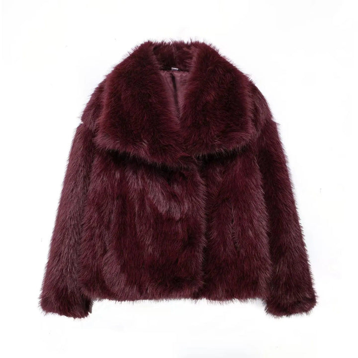 TRAFZA-Women Fashion Winter Solid Big Lapel Coat Faux Fur Coat Jacket New 2025 Autumn Winter Slouchy Burgundy Black Gray Coat - My Store