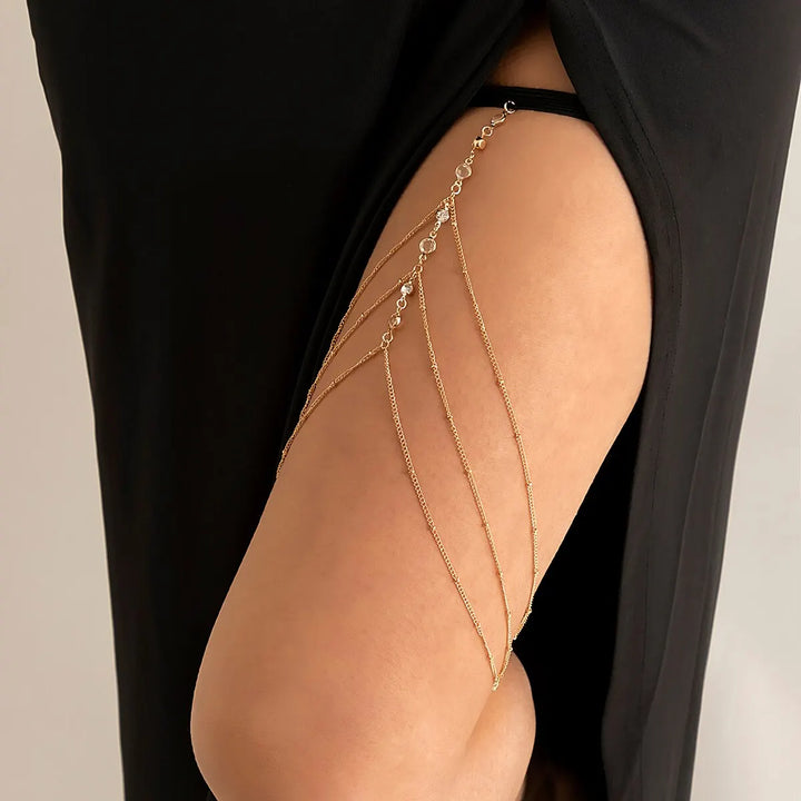Boho Elastic Band Crystal Leg Thigh Chain for Women Summer Beach Sexy Tassel Multilayer Adjustable Body Jewelry Dress Decorate - My Store