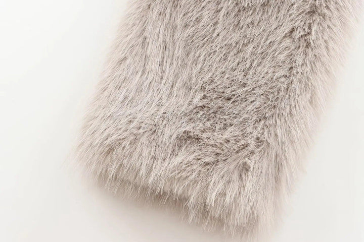 TRAFZA-Women Fashion Winter Solid Big Lapel Coat Faux Fur Coat Jacket New 2025 Autumn Winter Slouchy Burgundy Black Gray Coat - My Store