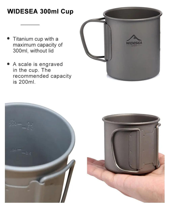 Widesea Camping Mug Titanium Cup Tourist Tableware Picnic Utensils Outdoor Kitchen Equipment Travel Cooking Set Cookware Hiking - My Store