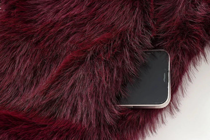 TRAFZA-Women Fashion Winter Solid Big Lapel Coat Faux Fur Coat Jacket New 2025 Autumn Winter Slouchy Burgundy Black Gray Coat - My Store