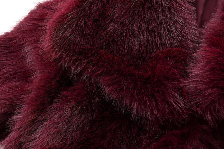TRAFZA-Women Fashion Winter Solid Big Lapel Coat Faux Fur Coat Jacket New 2025 Autumn Winter Slouchy Burgundy Black Gray Coat - My Store