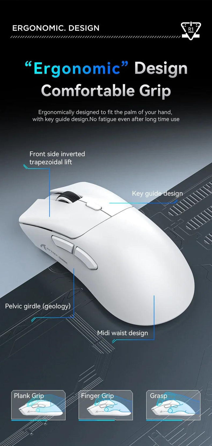 Attack Shark R1 18000dpi Wireless Bluetooth Mouse, Ultra Lightweight Ergonomic Design Mouse, PAW3311 Macro Gaming Mouse - My Store