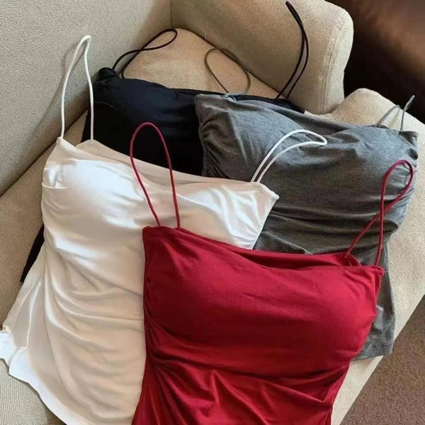 New Women's Halter Top Summer Korean Style Trend Fashion Built-In Women's Bra Stretch Women's Beach Everyday Casual Tank Top - My Store