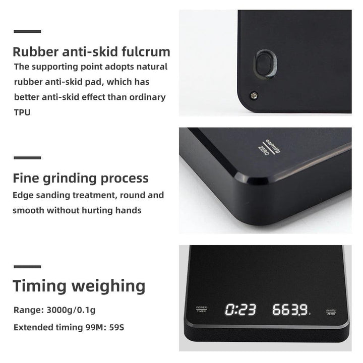Electronic Timing Coffee Scale 3kg 0.1g Smart Drip Coffee Scales Type-C Charging Coffee Weight with Timer Kitchen Weighing Tools - My Store