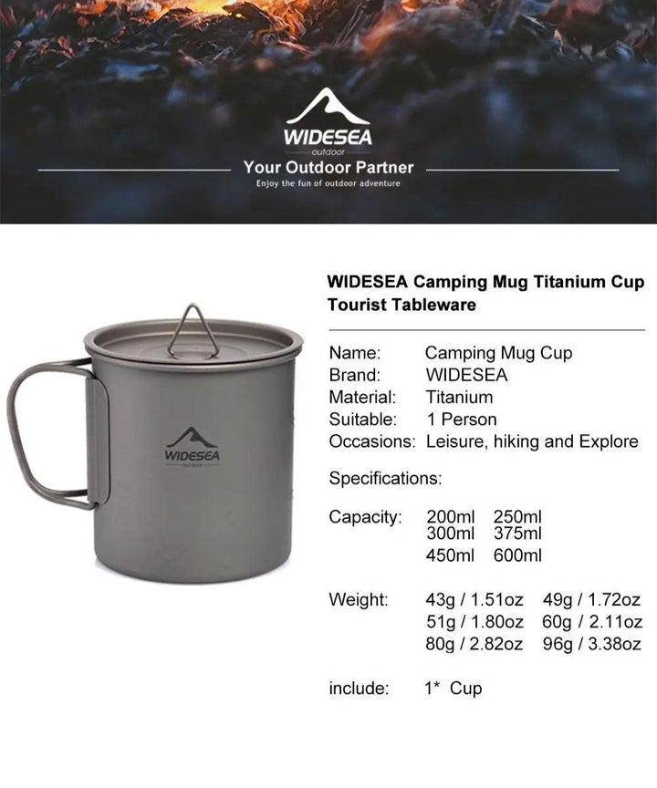 Widesea Camping Mug Titanium Cup Tourist Tableware Picnic Utensils Outdoor Kitchen Equipment Travel Cooking Set Cookware Hiking - My Store