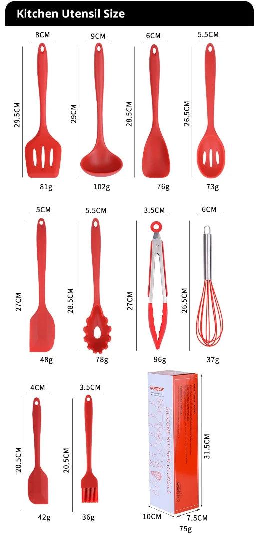 10 PCS Silicone Cookware Set Kitchen Cooking Tools Baking Tools Tableware Silicone Shovel Spoon Scraper Kitchen Accessories - My Store