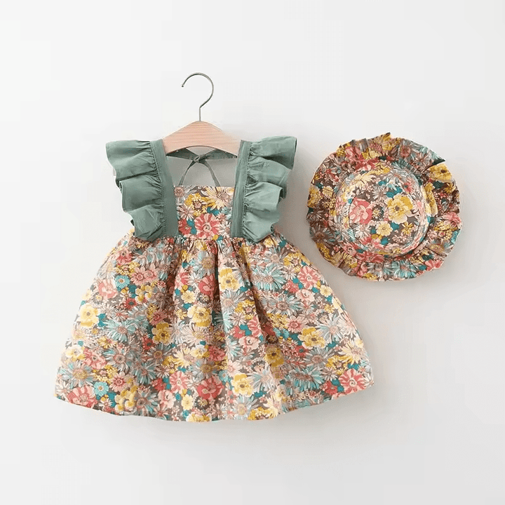 Summer New Girl Baby Strap Dress Fragmented Flower Children's Sleeveless Princess Dress 0-3 Year Old Newborn Comes with Hat - My Store