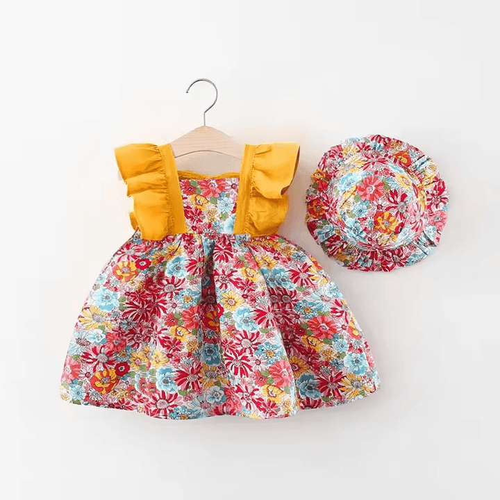 Summer New Girl Baby Strap Dress Fragmented Flower Children's Sleeveless Princess Dress 0-3 Year Old Newborn Comes with Hat - My Store